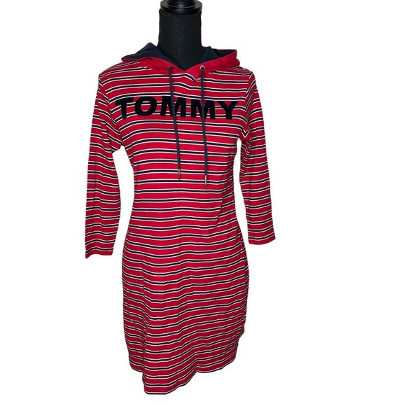 Tommy Hilfiger Women's Striped Hoodie Dress Red Size Small - Picture 1 of 9